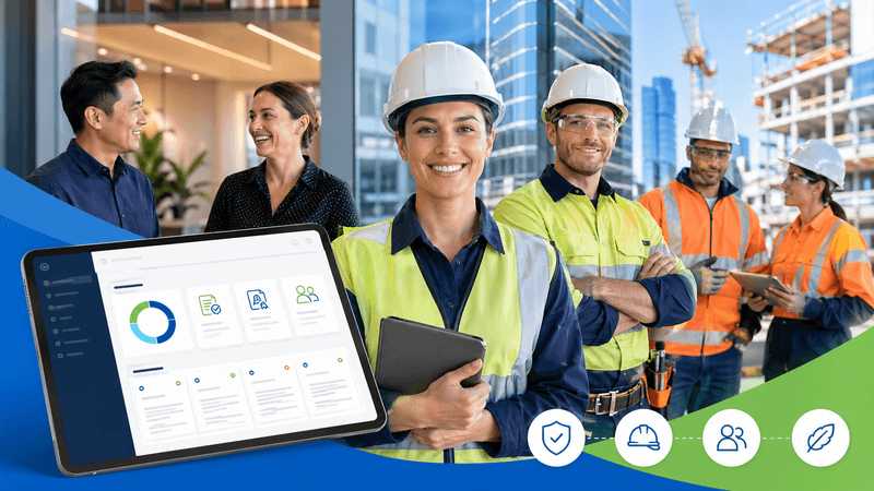 Construction and site safety workers using digital compliance tools